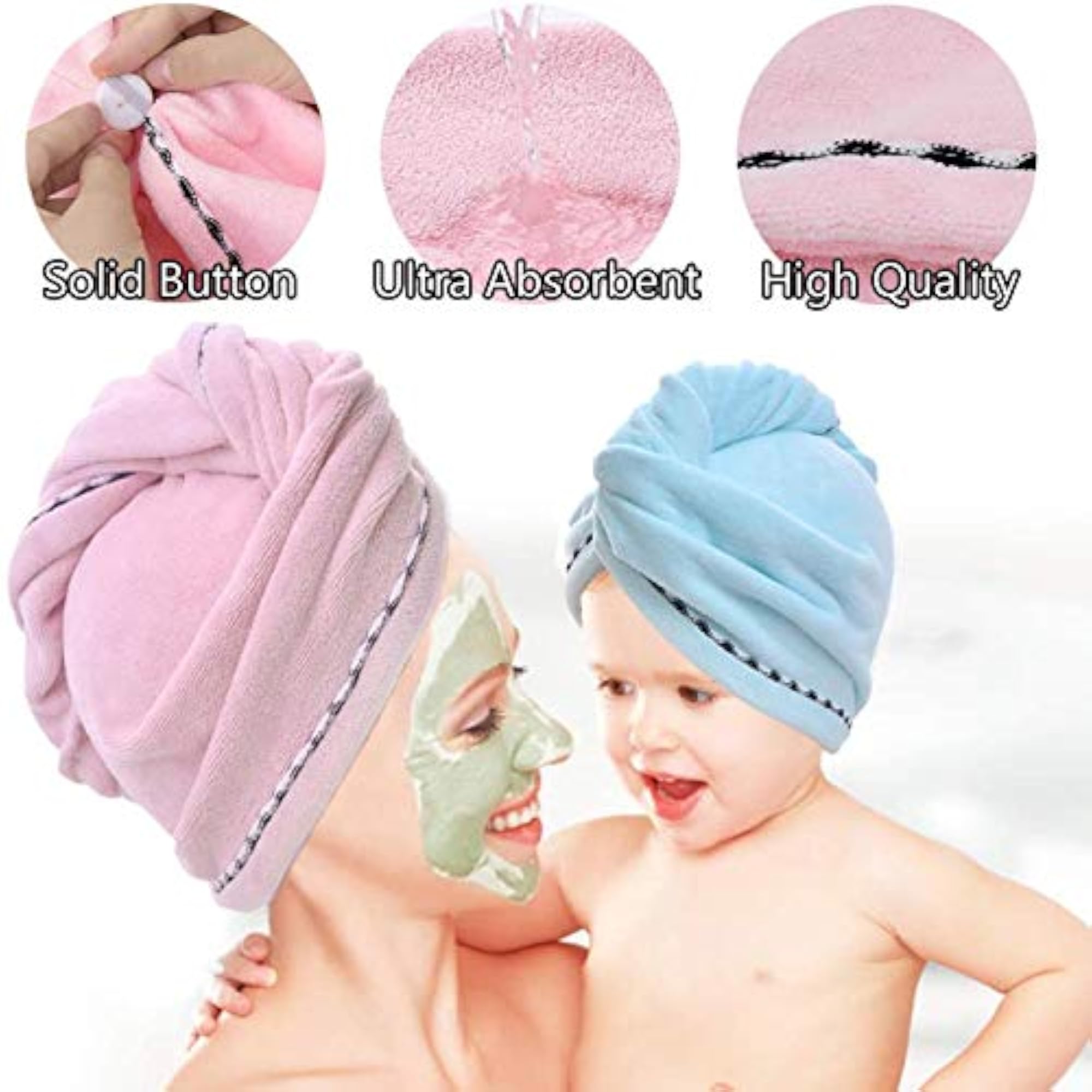 2pcs Microfiber Shower Caps for Hair Drying, Towel Wraps
